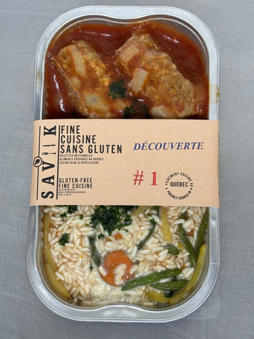 Lingots de viande et riz aux legumes