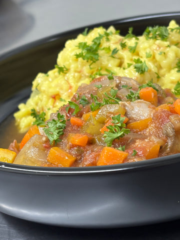 Osso bucco de porc et risotto au safran
