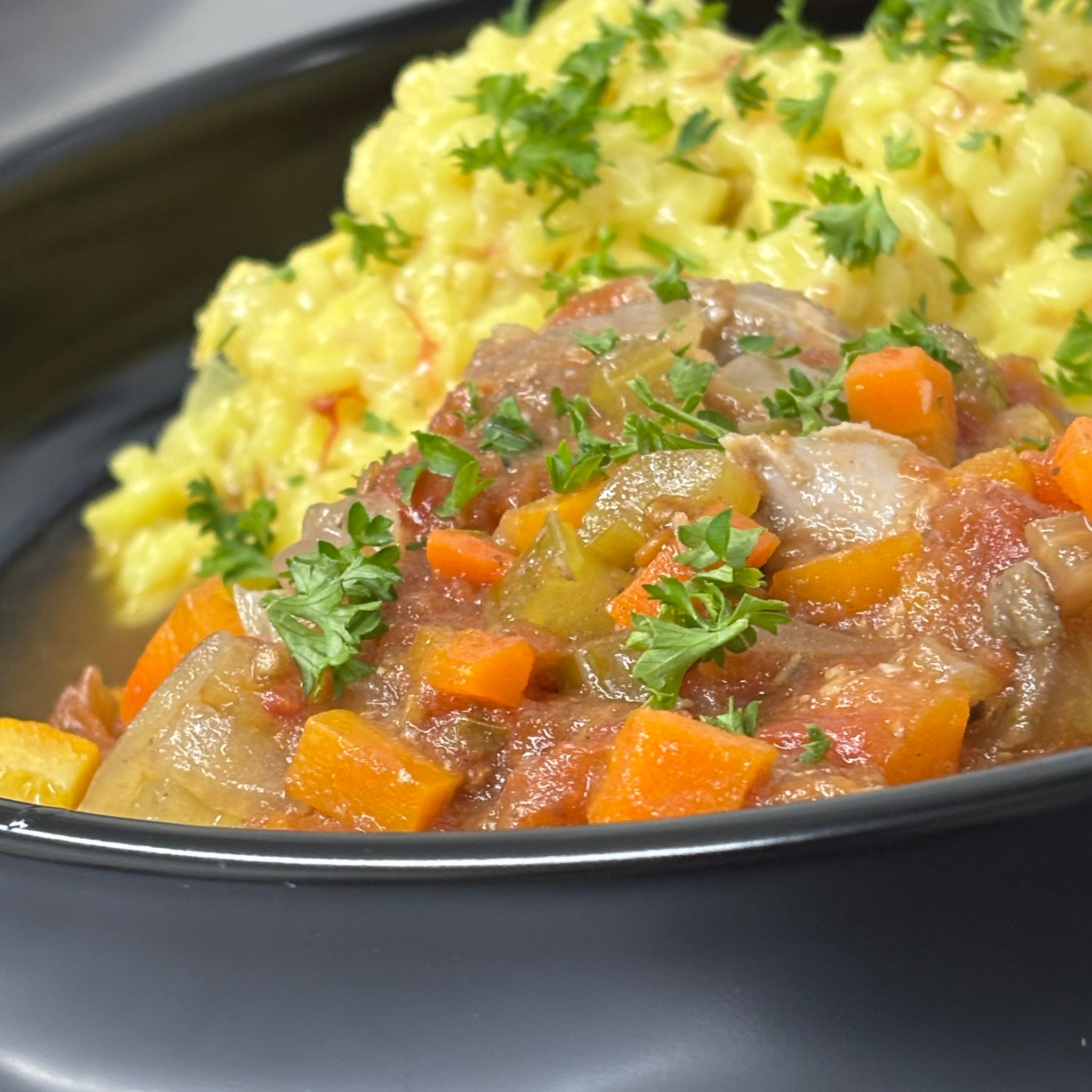 Osso bucco de porc et risotto au safran